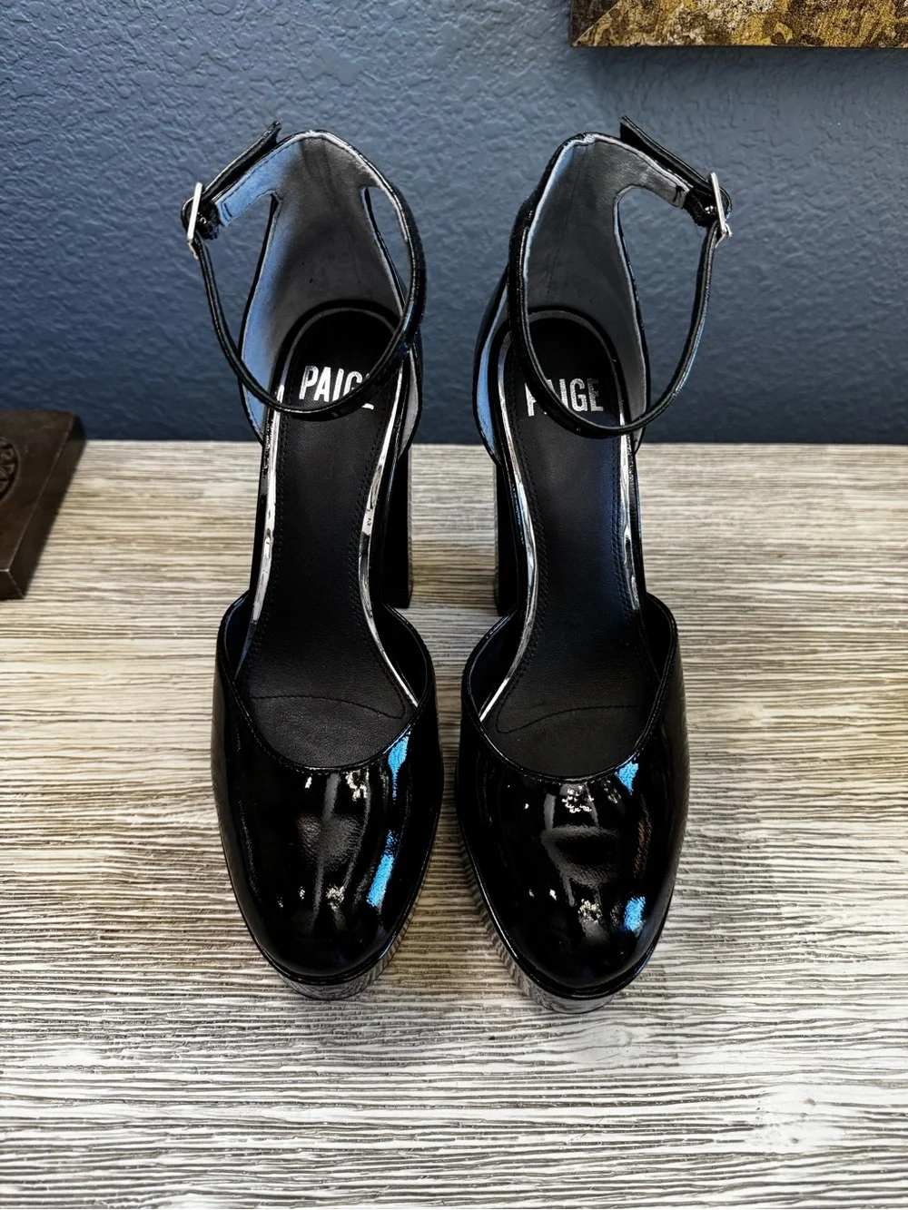 NEW!!! PAIGE Black Patent Platform Ankle-Strap Platforms